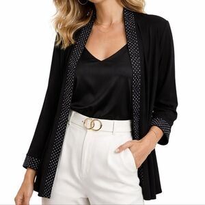 Ronnie Nicole II Polka Dot Open Front Cover Jacket Black White XL